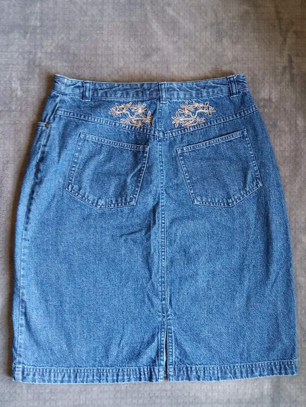 Y2K Blue Denim Cotton Jean Floral Embroidered Skirt, Vintage Westbound Size 8